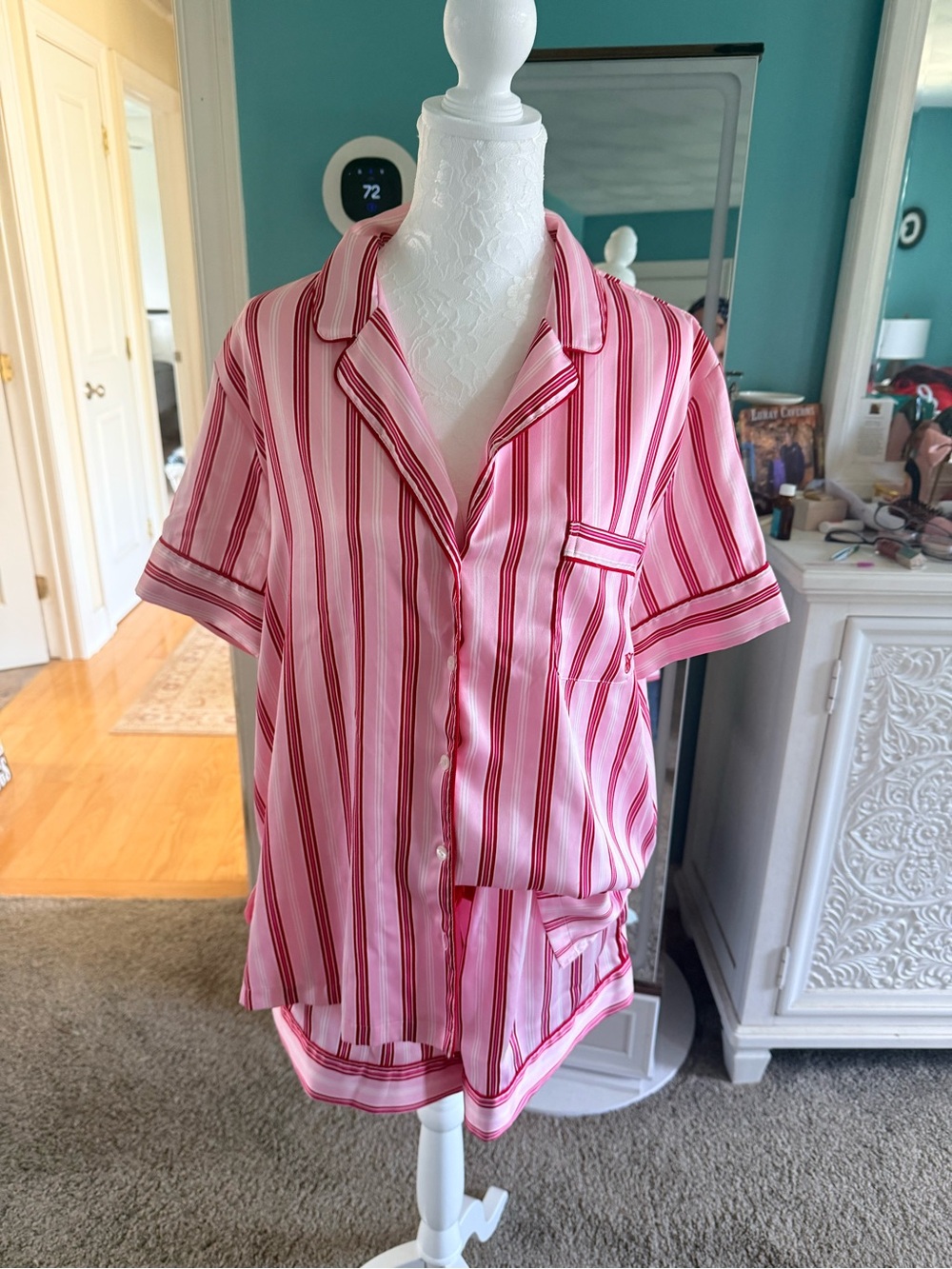 Victoria’s Secret Pink Striped Pajama Set Short Sleeve Shorts Large